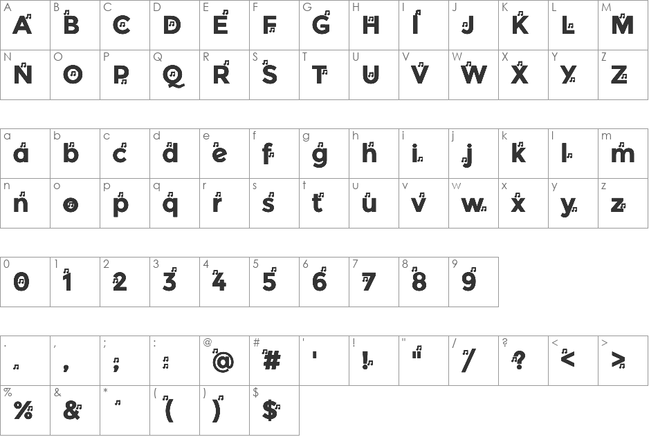 YentNotes font character map preview