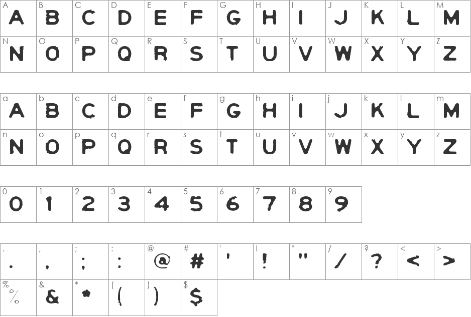 Yericho Punx font character map preview