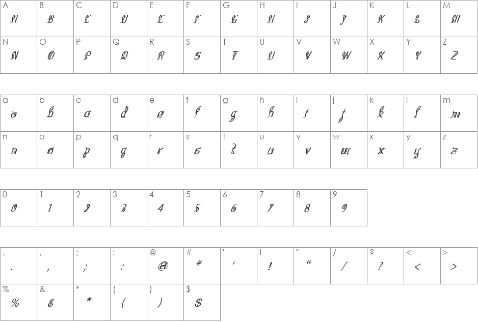 Bitling sulochi calligra font character map preview