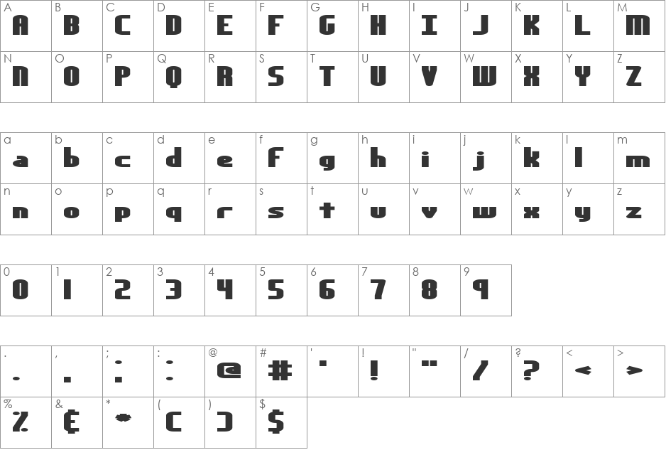 Yesterday (BRK) font character map preview