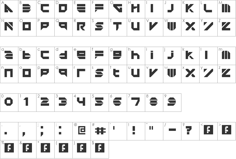 YG Lowercase font character map preview