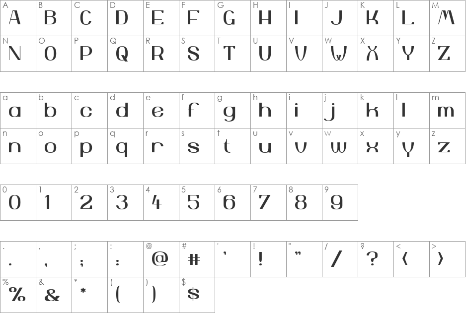 Yiggivoo font character map preview