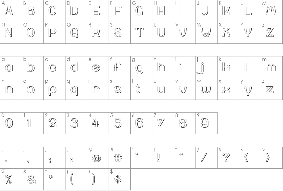 Yiggivoo Unicode 3D font character map preview