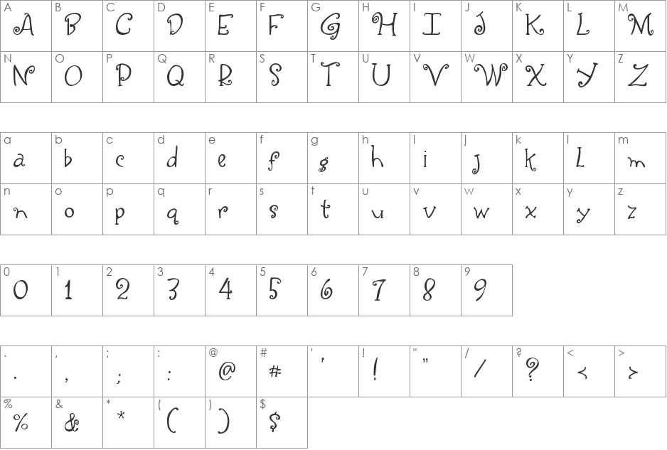 Yippy Alt font character map preview