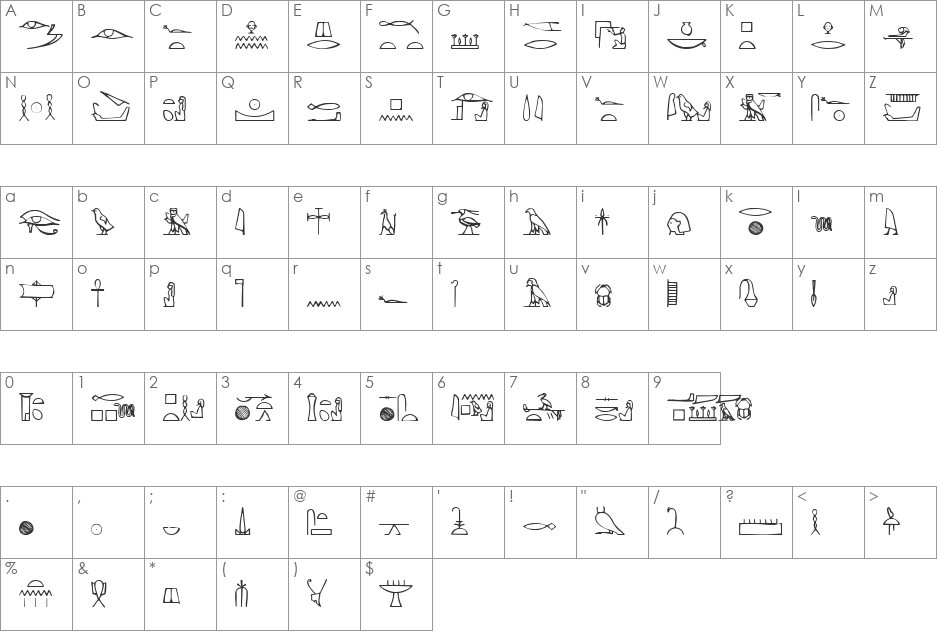 Yiroglyphics font character map preview