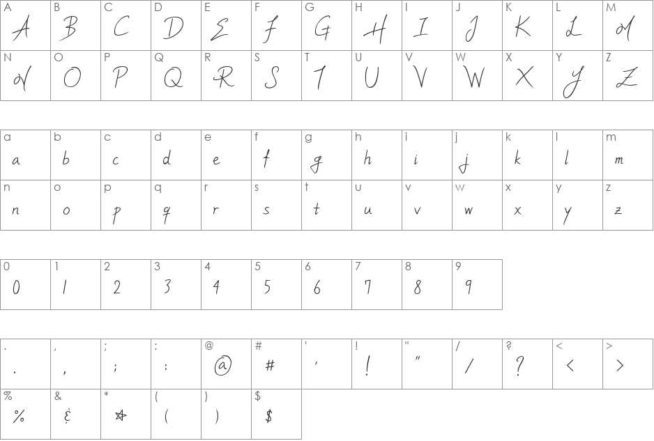 ylee MHIM font character map preview