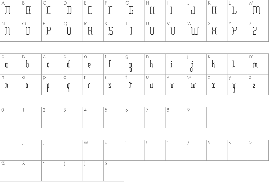 Yllia font character map preview