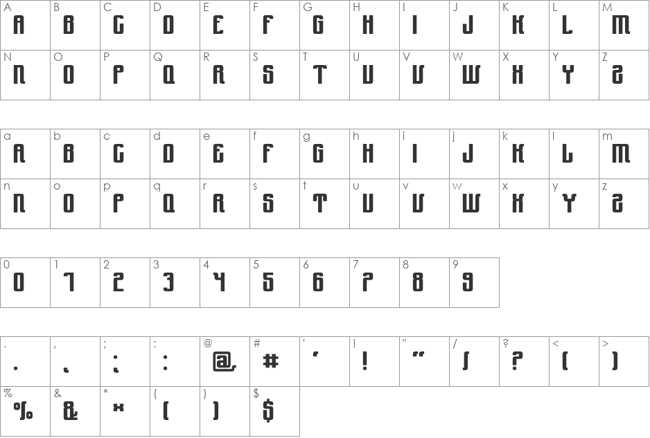 Yndu font character map preview