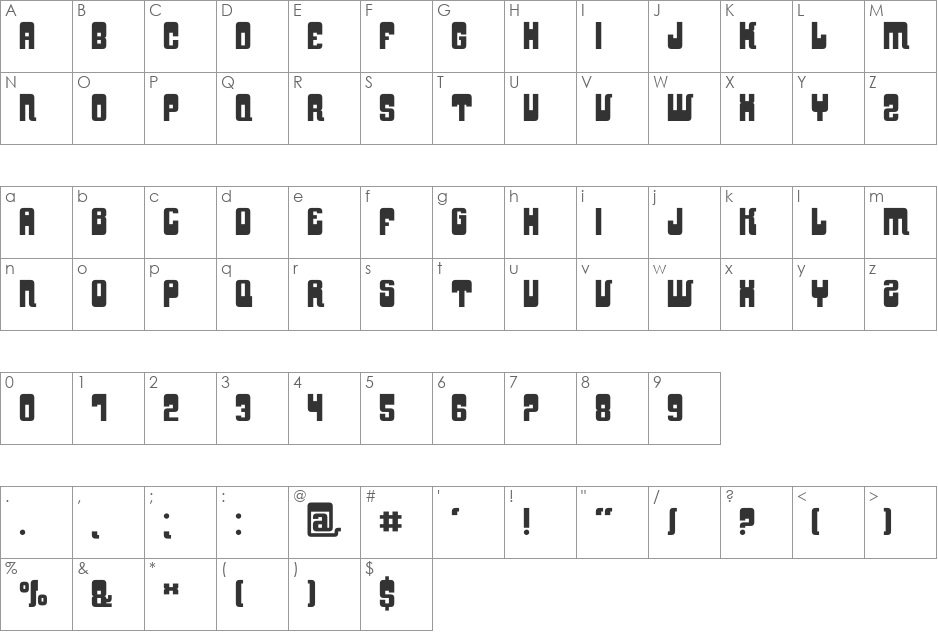 YnduFat font character map preview