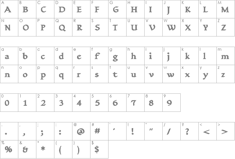 YngreEBStripe font character map preview