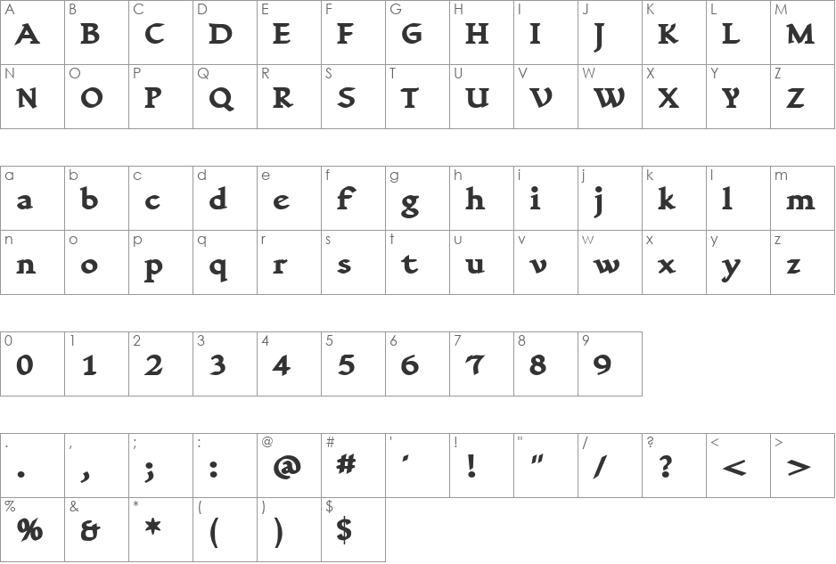 YngreenaExtraBold font character map preview