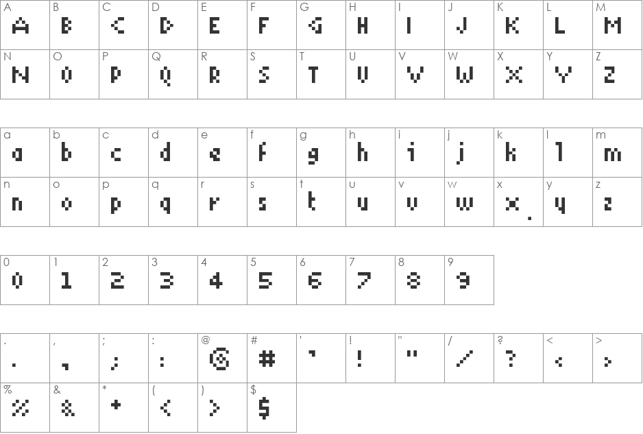 BITMAP1Narrow font character map preview