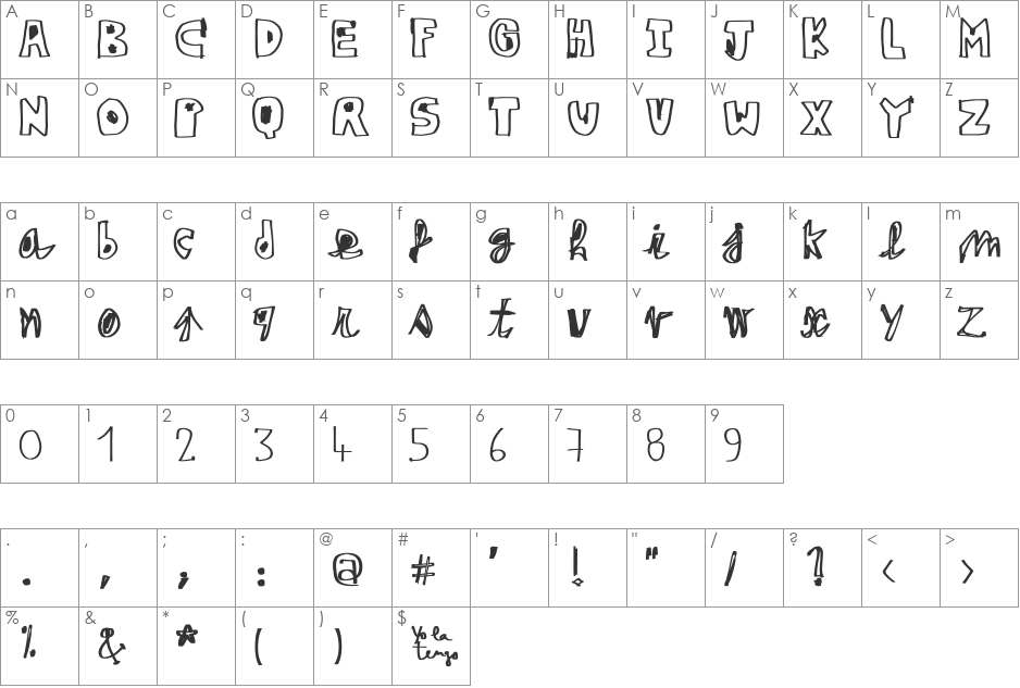 Yo La Tengo font character map preview