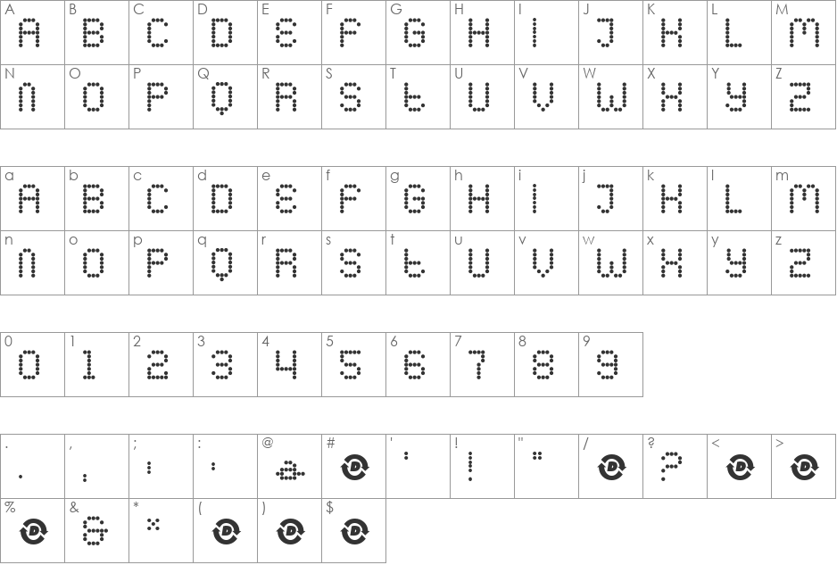 Yobbo font character map preview