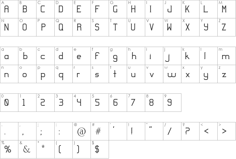 Yodeb font character map preview