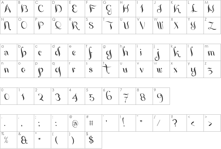 Yoghurt font character map preview