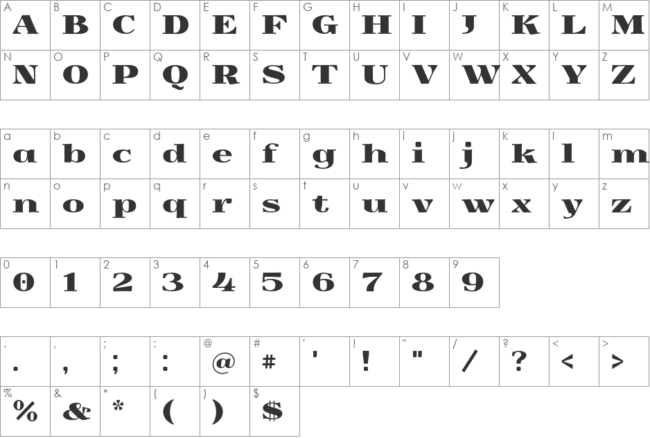 Yokawerad font character map preview