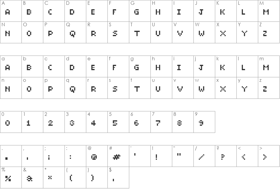 BitMicro01 font character map preview