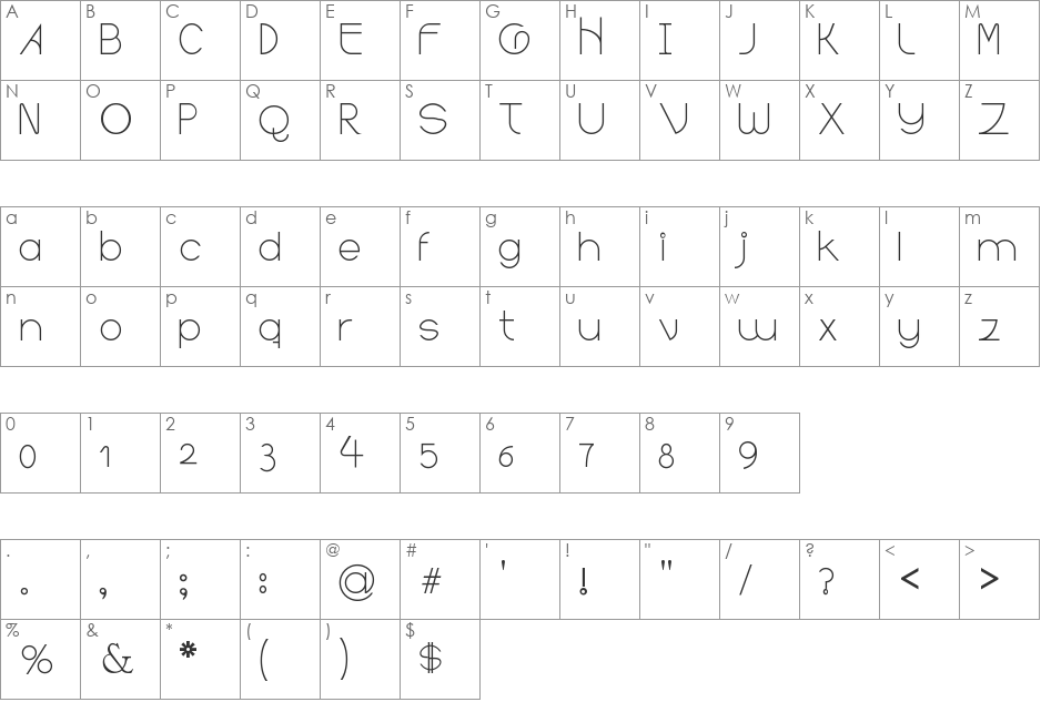 Yonna font character map preview
