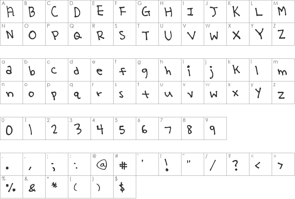 Yoo Hae Mool font character map preview