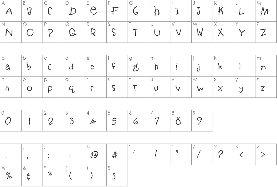 YooHoo font character map preview