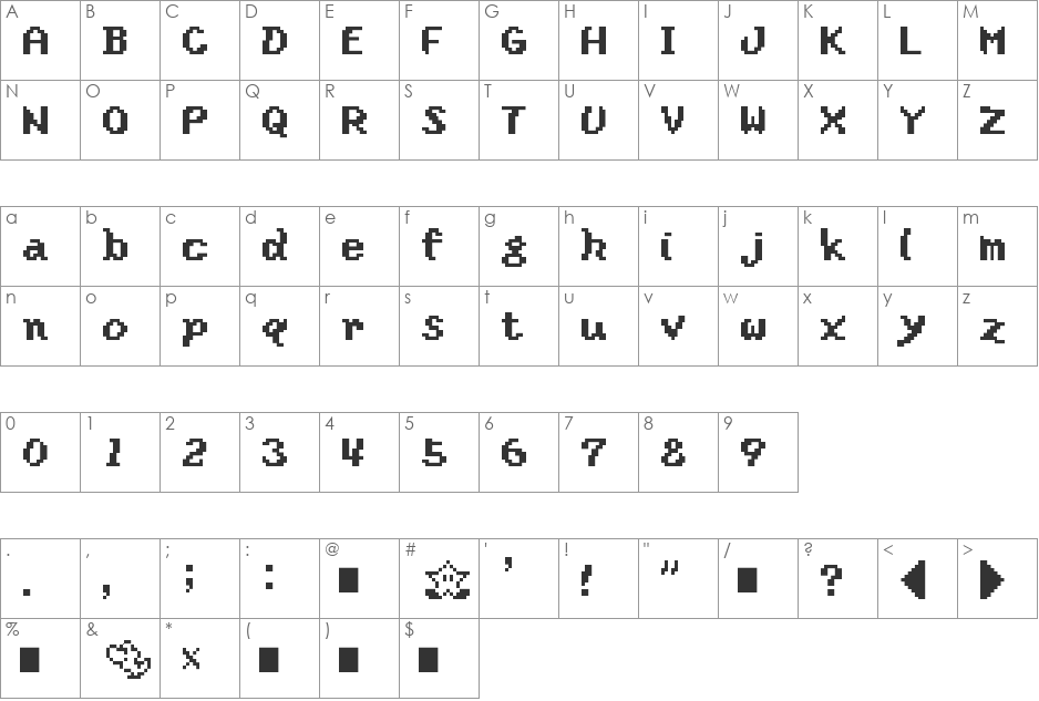Yoster Island font character map preview