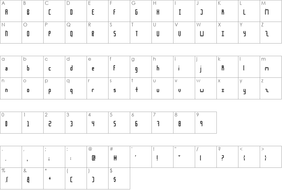 Bitnor font character map preview