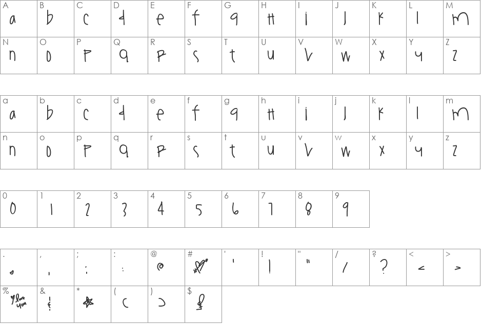 YouAmazeMe font character map preview