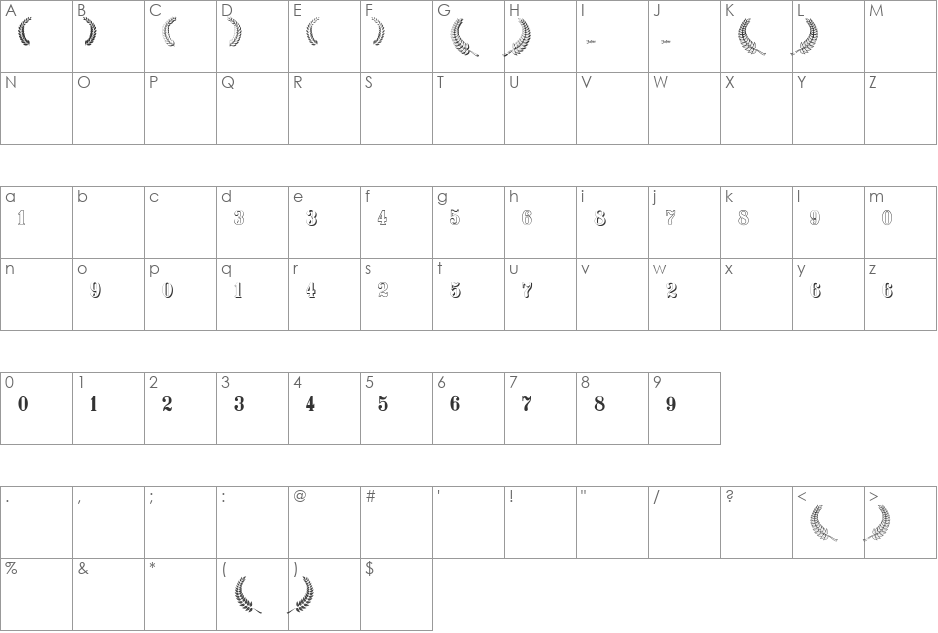 Youbilee font character map preview