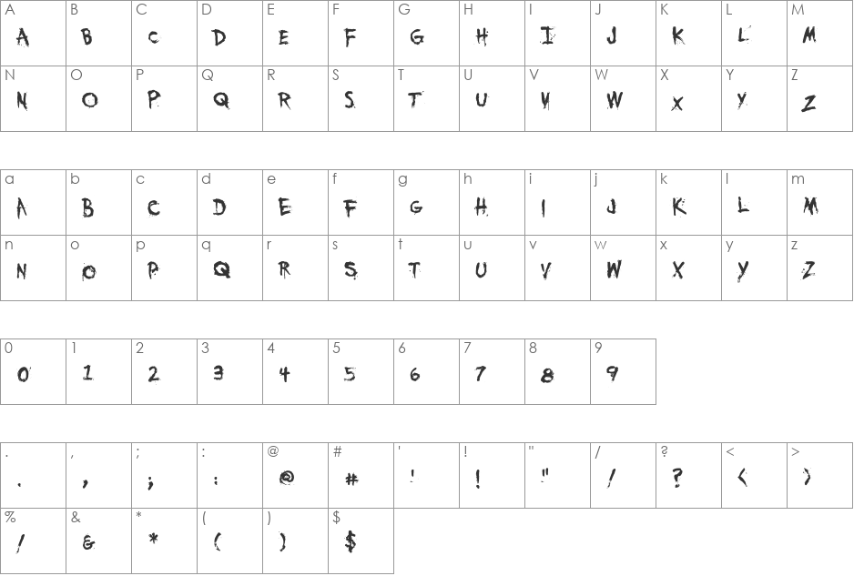 YouMurderer BB font character map preview