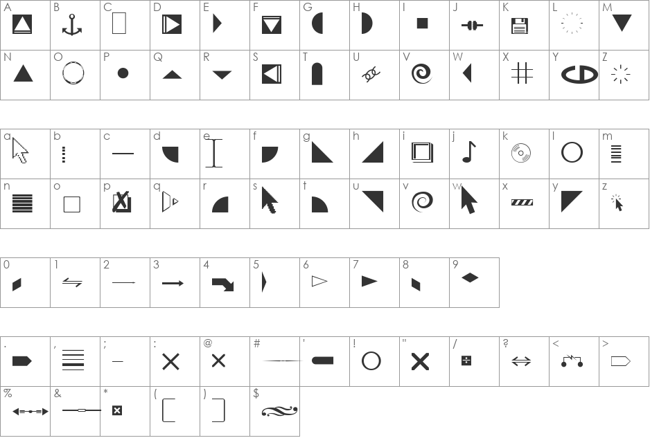 Bits and Pieces font character map preview