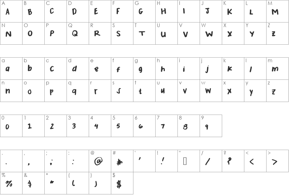 YoungandBeautiful font character map preview
