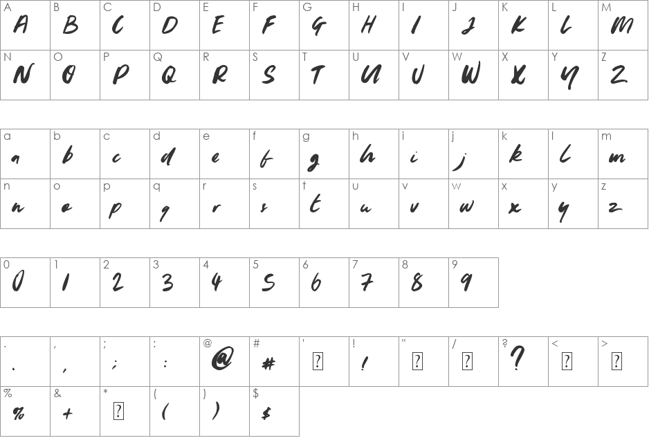 Youngblood font character map preview