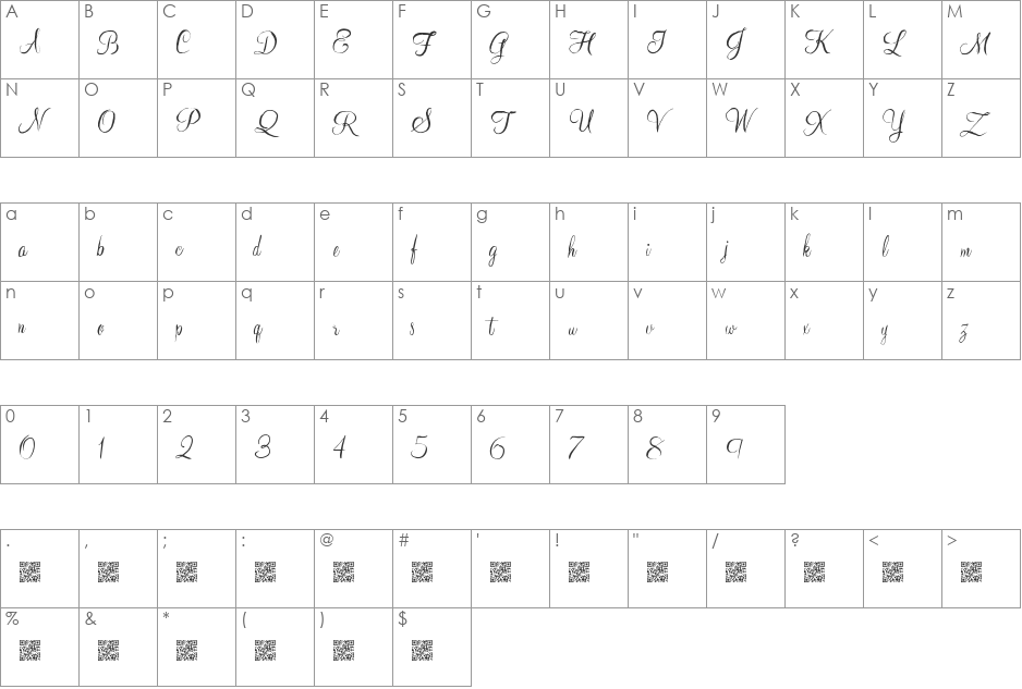 YoungRanger font character map preview