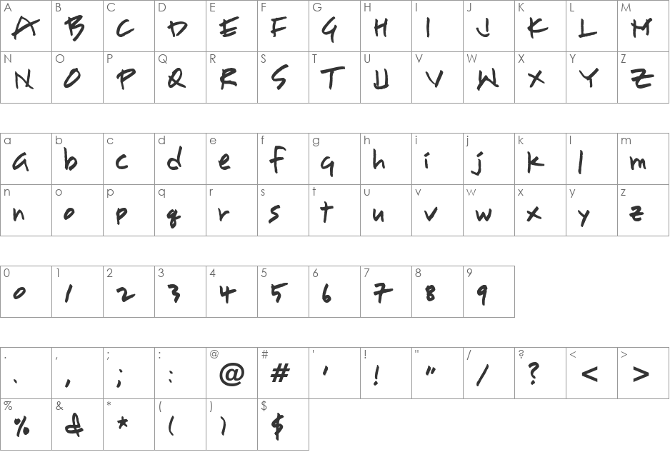Youngsook BTN font character map preview