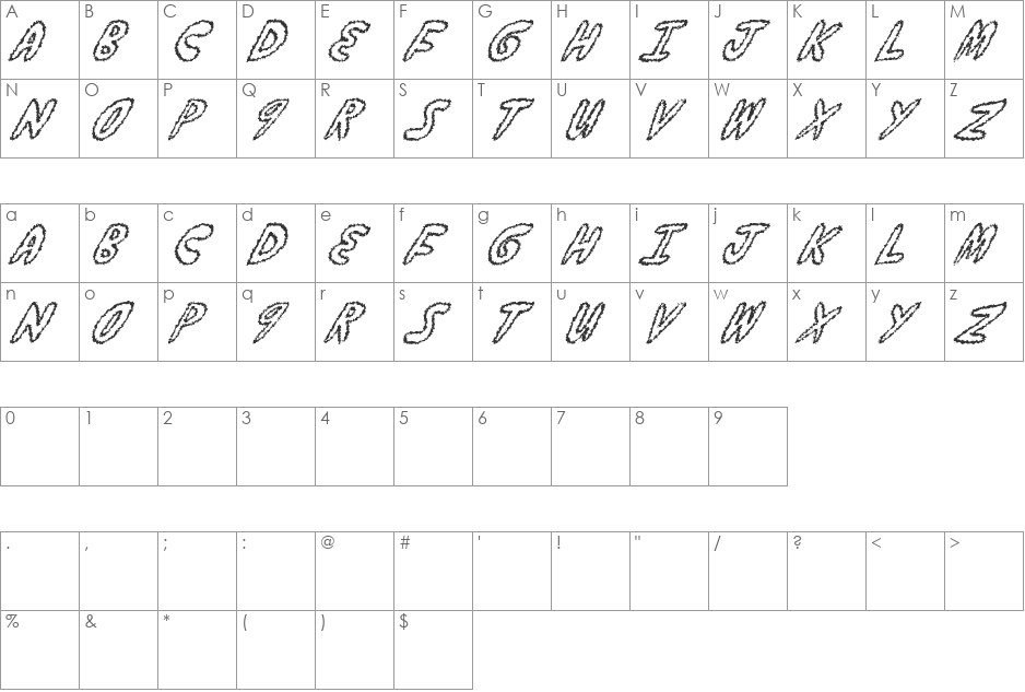 yumernub font character map preview