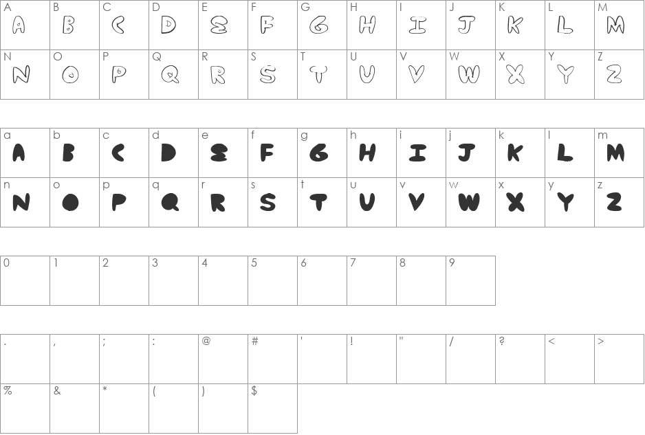 Yummy Nubs font character map preview
