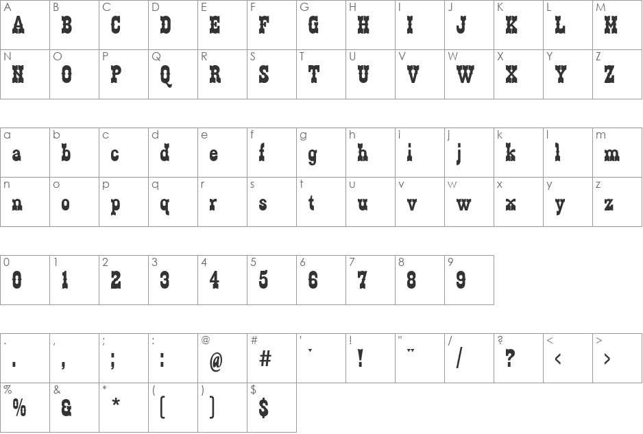 Zabars font character map preview