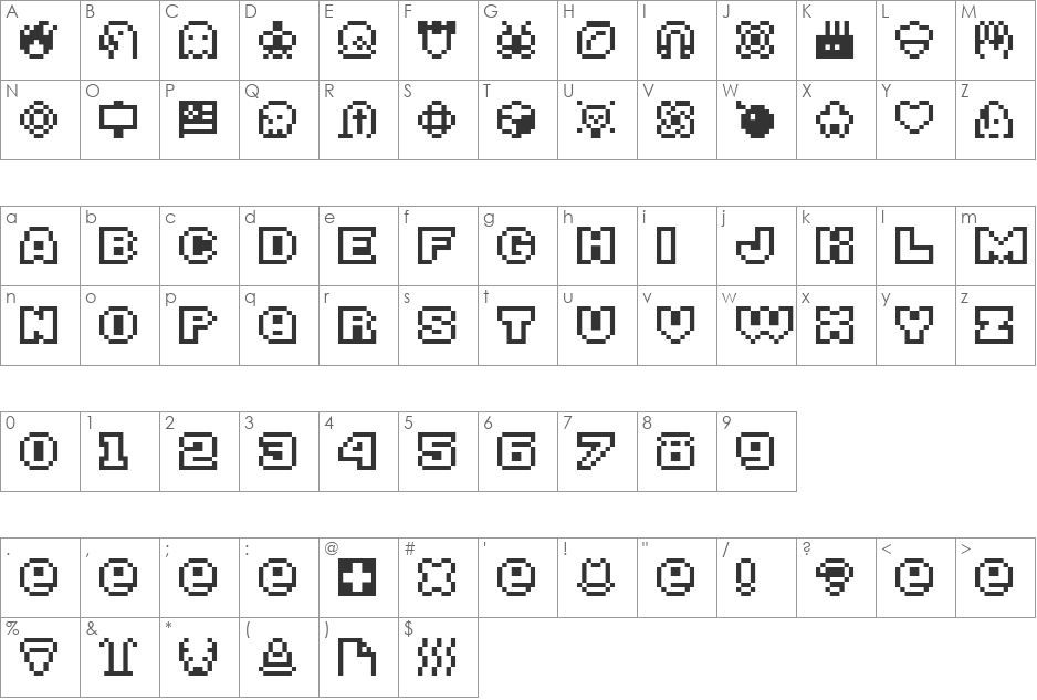 BITSY font character map preview