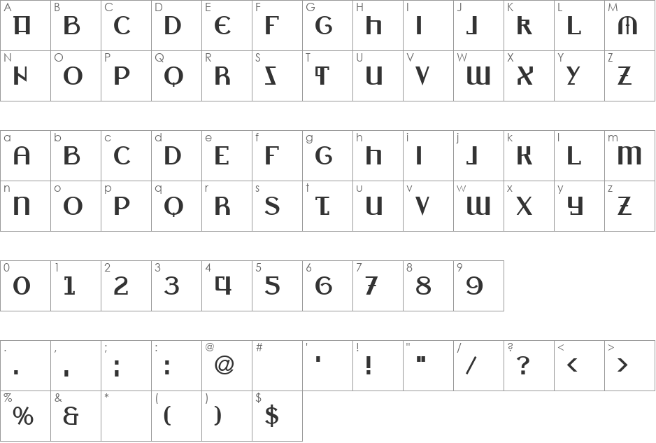 Zagora font character map preview
