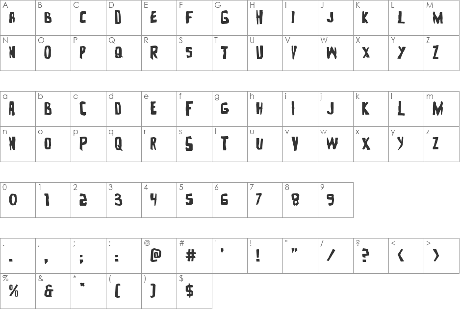 Zakenstein Expanded font character map preview
