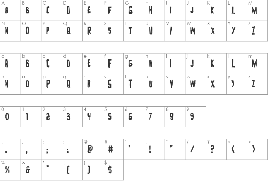 Zakenstein Rotalic font character map preview