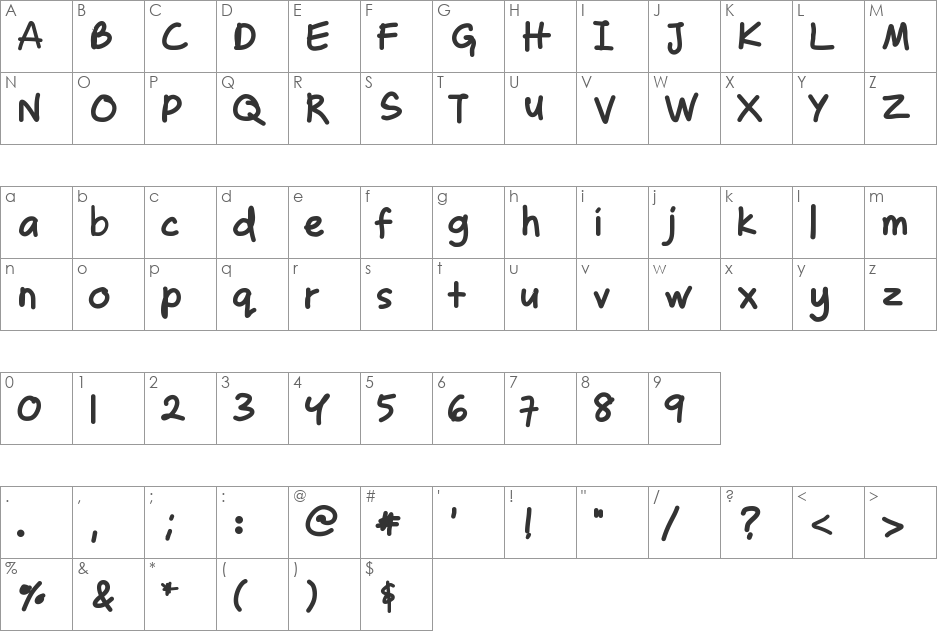 ZakirahsCasual font character map preview