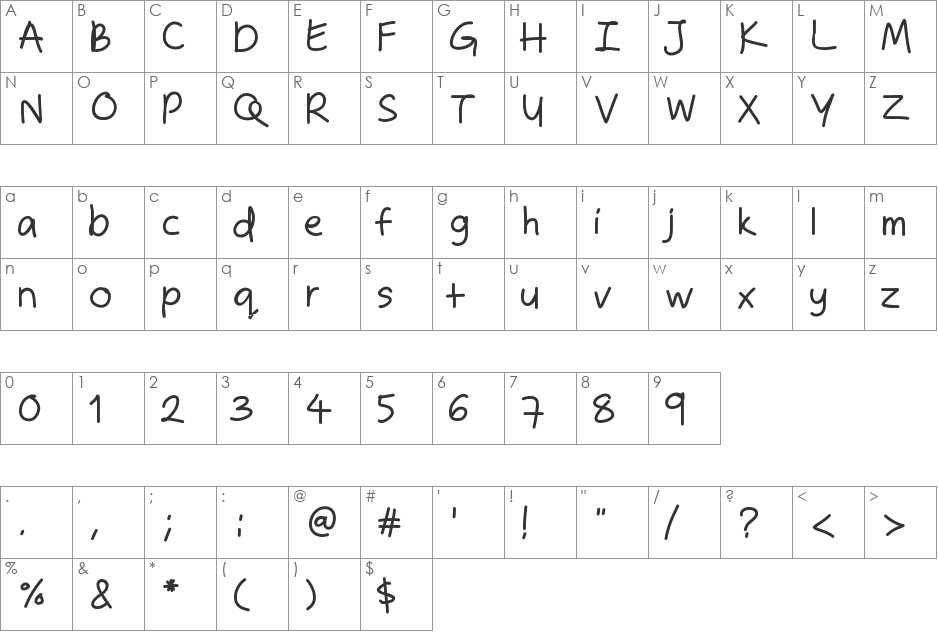 ZakirahsHand font character map preview