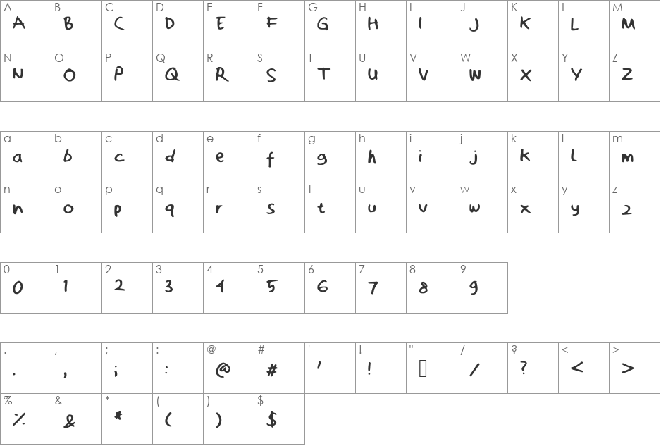 ZakwanOebit font character map preview
