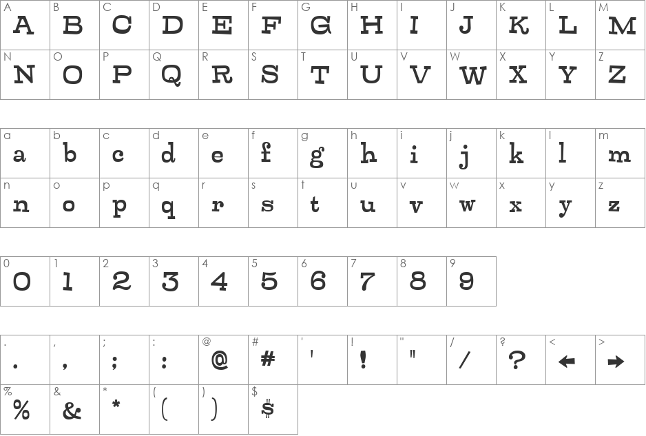 Zalderdash font character map preview