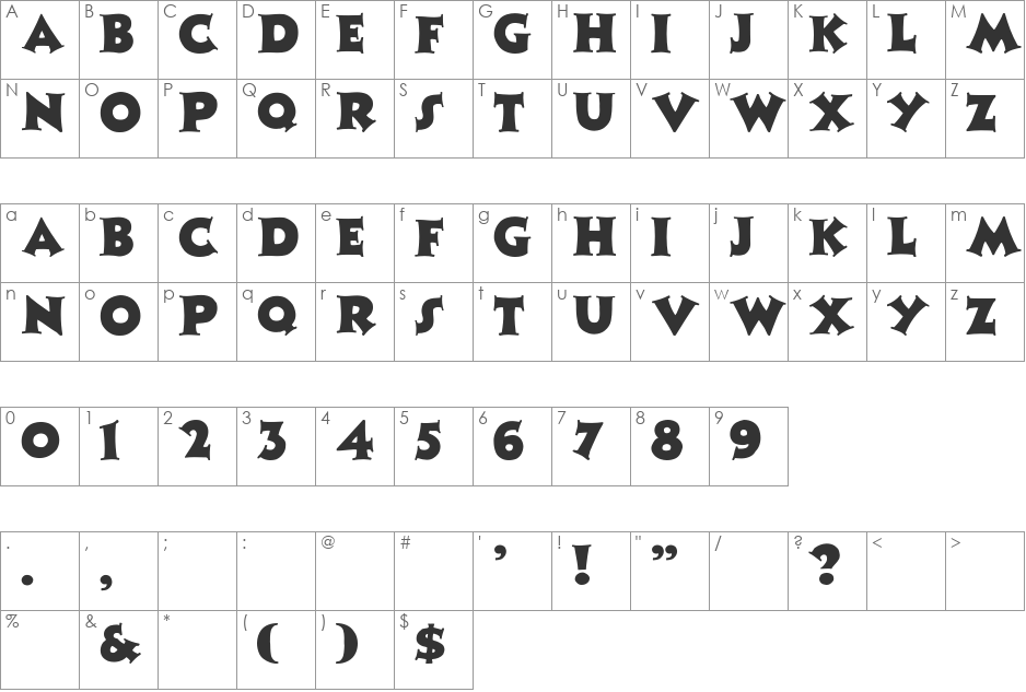 Zaleski font character map preview