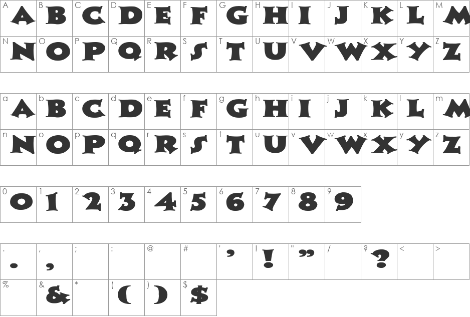 Zaleski Wd bold font character map preview