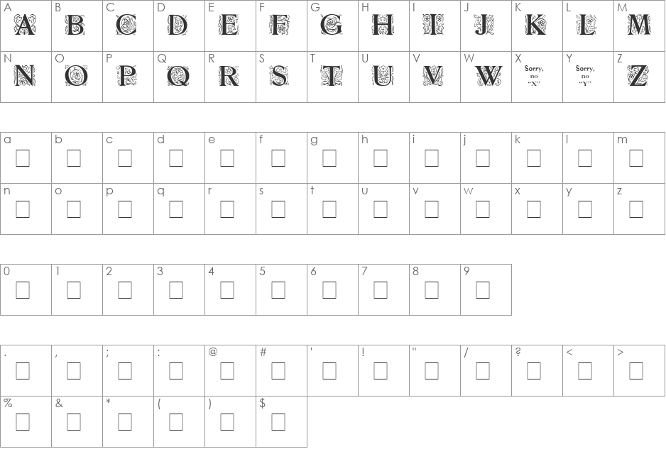 Zallman font character map preview