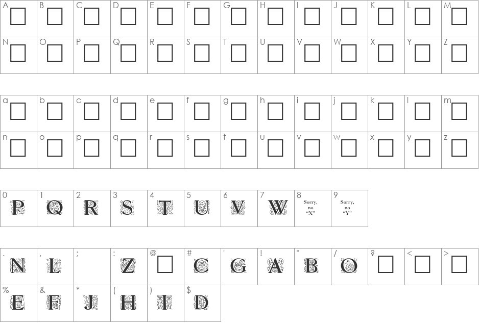 Zallman-Caps font character map preview